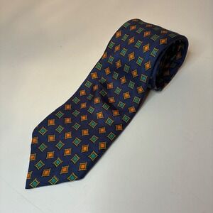 J. Press Silk Tie Navy Blue Geometric Diamond Italian Quiet Luxury Mob Necktie